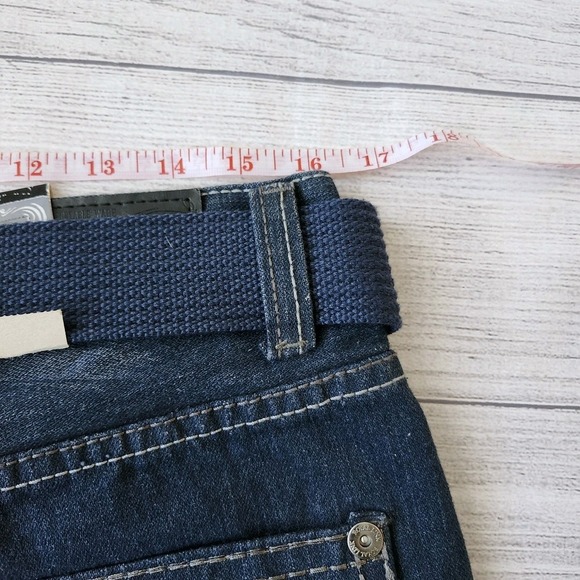 Men's Distressed Dark Blue Wash Denim Shorts Skinny Fit - Picture 11 of 11